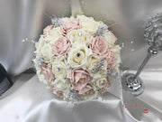 Mocha Pink & Ivory Rose With Silver & Crystal Butterfly