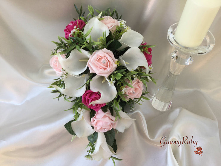 Hot Pink & Baby Pink Rose & Large White Calla Lily