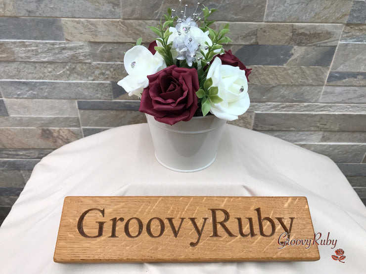Burgundy & Silver Roses With Delicate Heart Brooch