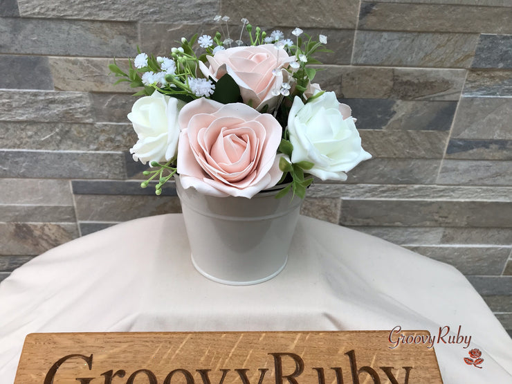 Mocha Pink & Ivory Rose With Foliage, Gypsophila & Crystal Sprays