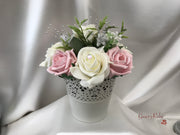 Dusky Pink & Silver Roses With Delicate Heart Brooch