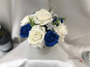 Royal Blue & Ivory Rose With Silver & Crystal Butterfly
