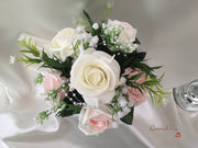 Blush Pink & Ivory Roses With Gypsophila & Pearl Sprays