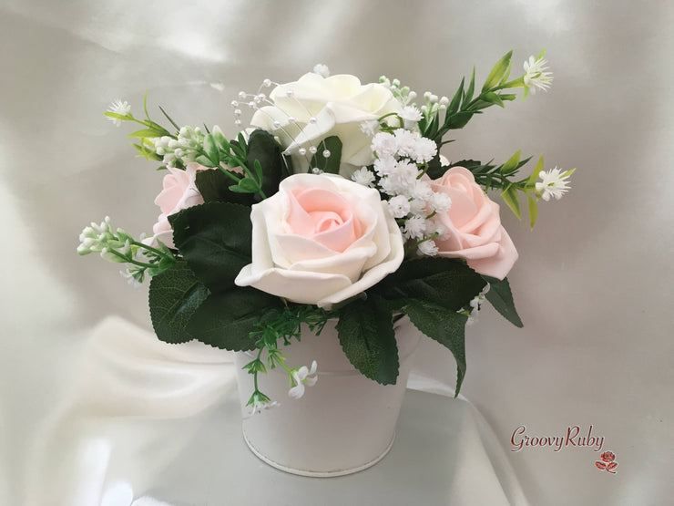 Blush Pink & Ivory Roses With Gypsophila & Pearl Sprays