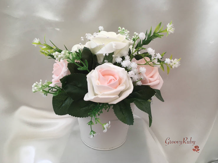 Blush Pink & Ivory Roses With Gypsophila & Pearl Sprays
