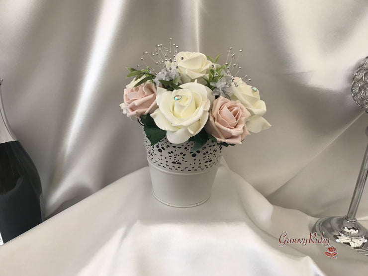 Mocha Pink & Ivory Rose With Silver & Crystal Butterfly