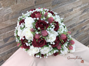 Burgundy Thistle With Foam Roses & Gypsophila