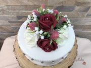 Burgundy Thistle With Foam Roses & Gypsophila