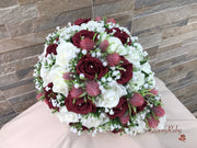 Burgundy Thistle With Foam Roses & Gypsophila