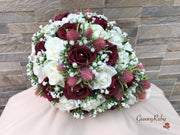 Burgundy Thistle With Foam Roses & Gypsophila