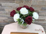 Burgundy Thistle With Foam Roses & Gypsophila