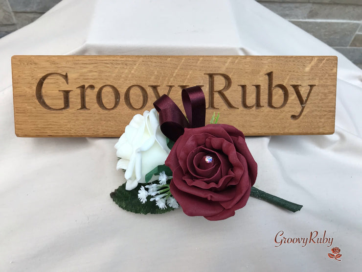 Burgundy Thistle With Foam Roses & Gypsophila