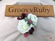 Burgundy Thistle With Foam Roses & Gypsophila