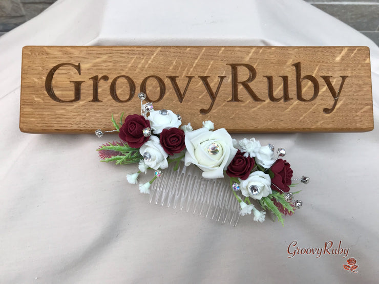 Burgundy Thistle With Foam Roses & Gypsophila