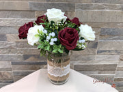 Burgundy Thistle With Foam Roses & Gypsophila