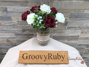 Burgundy Thistle With Foam Roses & Gypsophila