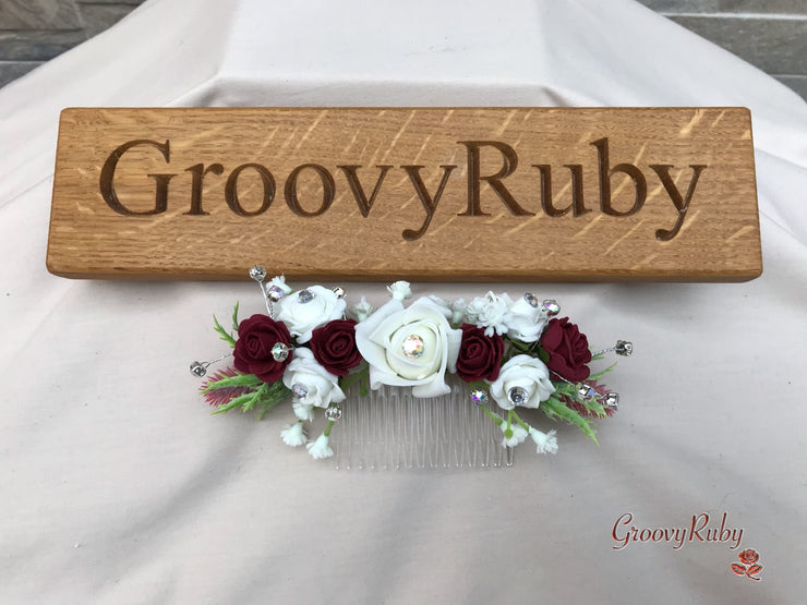 Burgundy Thistle With Foam Roses & Gypsophila