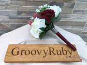 Burgundy Thistle With Foam Roses & Gypsophila