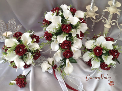 Burgundy Rose & Large White Calla Lily