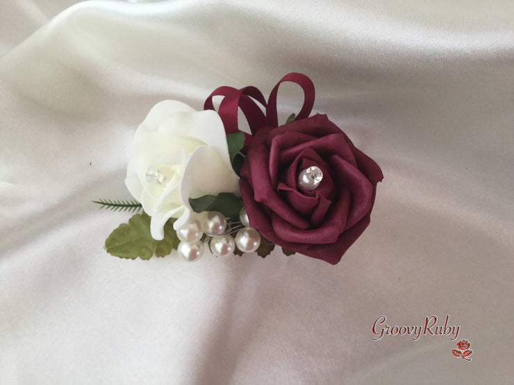 Ladies Pin On Corsage With Pearl Spray & Ribbon - Colour Combination Of your Choice