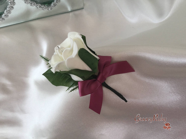 Single Crystal Bow Buttonhole - Bow Colour of your Choice