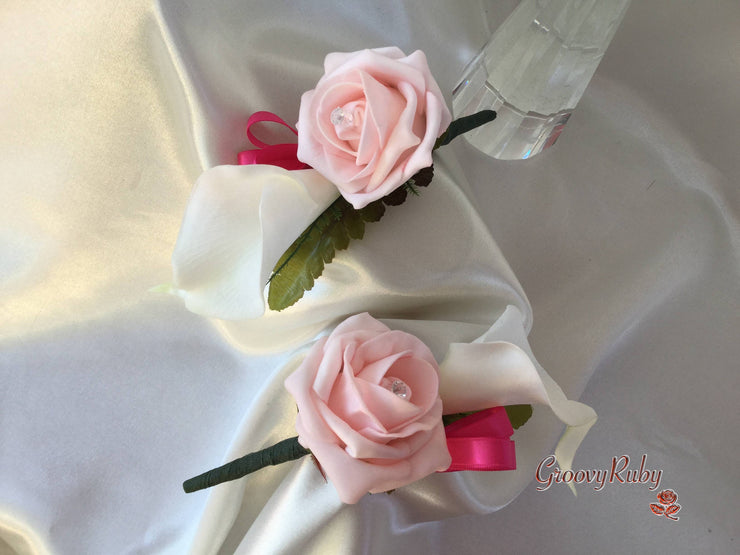 Hot Pink & Baby Pink Rose & Large White Calla Lily