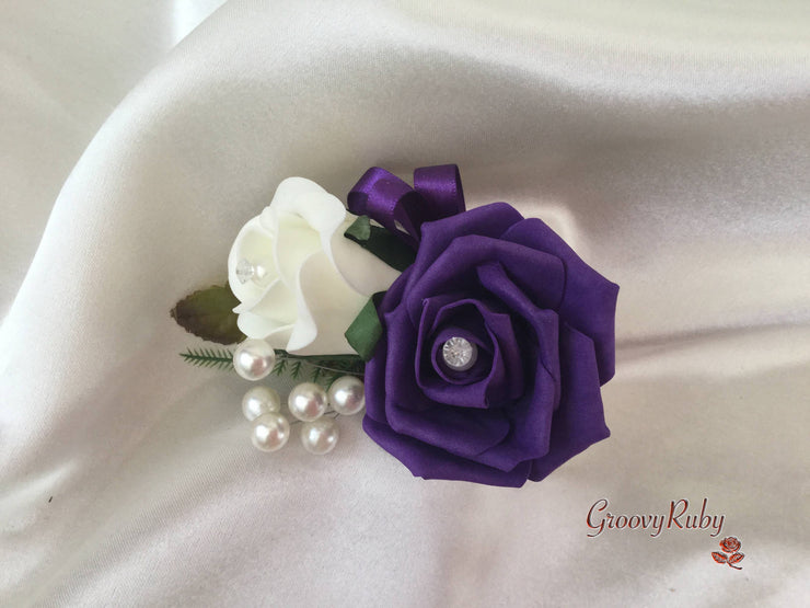 Ladies Pin On Corsage With Pearl Spray & Ribbon - Colour Combination Of your Choice