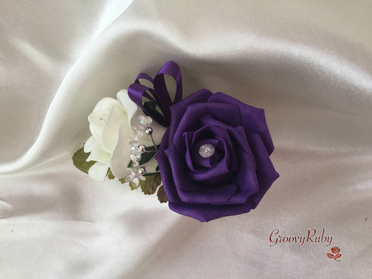 Ladies Pin On Corsage With Crystal Spray & Ribbon - Colour Combination Of Your Choice