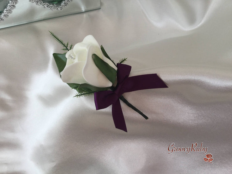 Single Crystal Bow Buttonhole - Bow Colour of your Choice