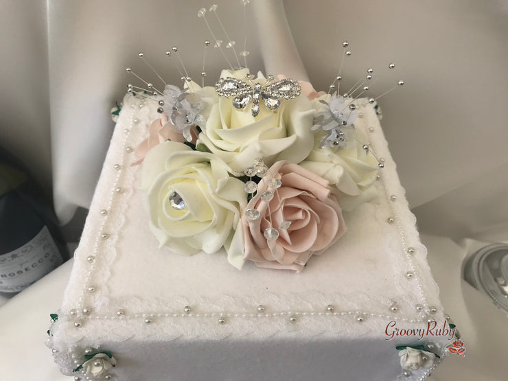 Mocha Pink & Ivory Rose With Silver & Crystal Butterfly