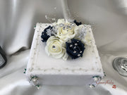 Navy & Ivory Rose With Silver & Crystal Butterfly