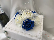 Royal Blue & Ivory Rose With Silver & Crystal Butterfly