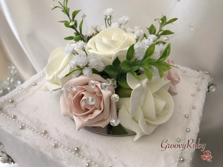 Mocha Pink & Ivory Rose With Foliage, Gypsophila & Crystal Sprays