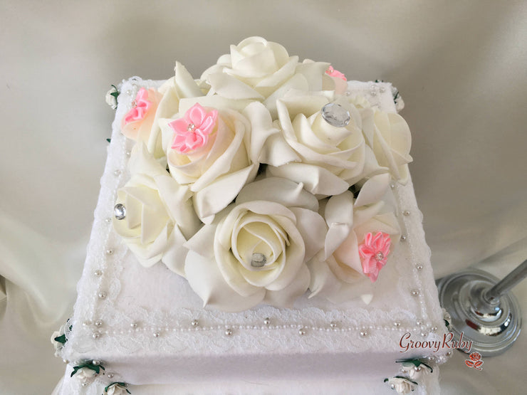Rose Bouquets With Baby Pink Satin Diamante Flowers