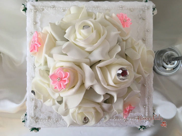 Rose Bouquets With Baby Pink Satin Diamante Flowers