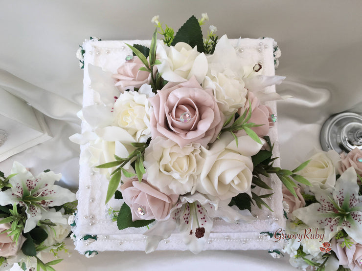 Small Tiger Lilies & Vintage Mocha Pink Roses With Foliage