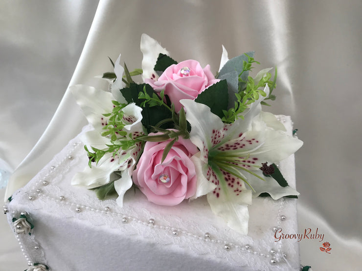 Small Tiger Lilies & Baby Pink Roses With Foliage