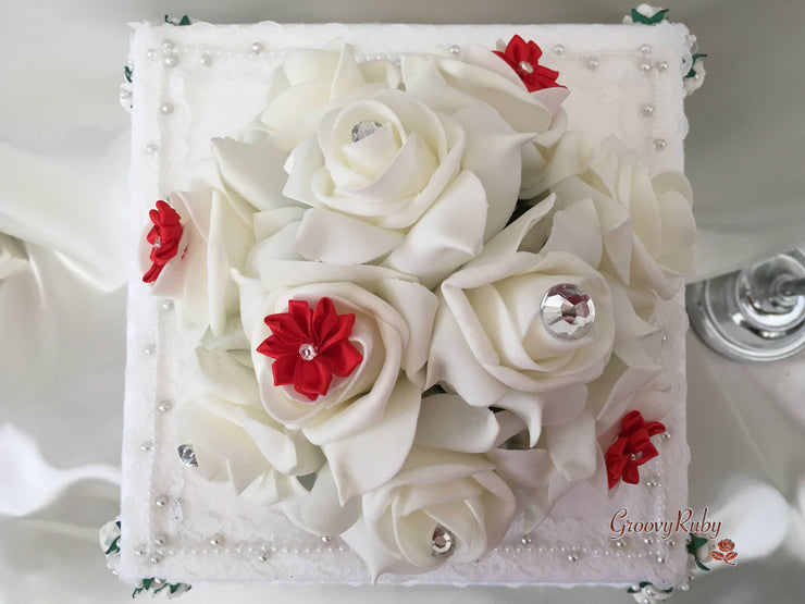 Rose Bouquets With Red Satin Diamante Flowers