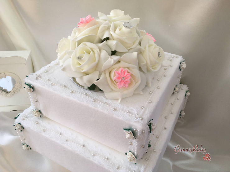 Rose Bouquets With Baby Pink Satin Diamante Flowers