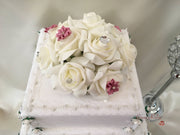 Rose Bouquets With Dusky Pink Satin Diamante Flowers