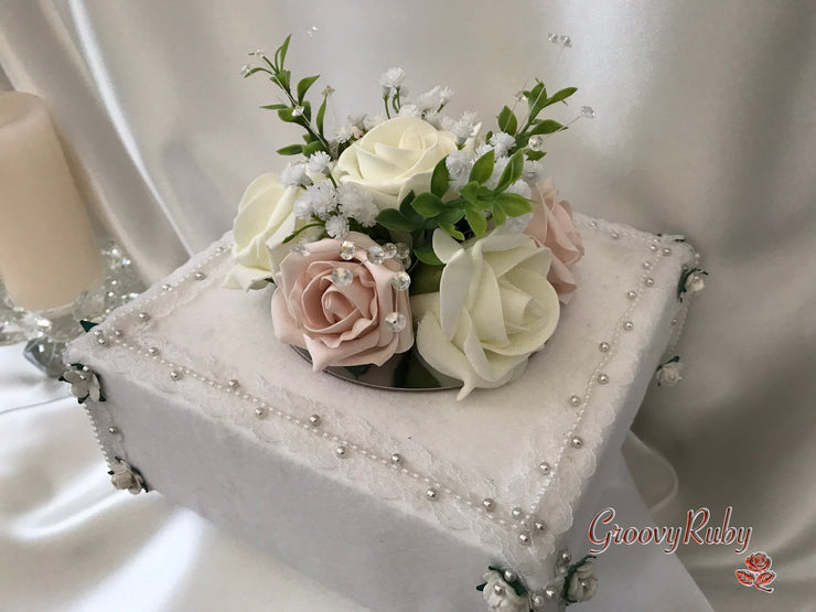 Mocha Pink & Ivory Rose With Foliage, Gypsophila & Crystal Sprays