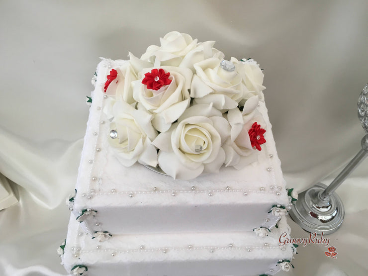 Rose Bouquets With Red Satin Diamante Flowers