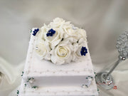 Rose Bouquets With Royal Blue Satin Diamante Flowers