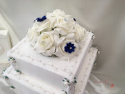 Rose Bouquets With Royal Blue Satin Diamante Flowers