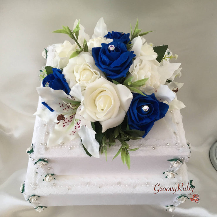 Small Tiger Lilies & Royal Blue Roses With Foliage