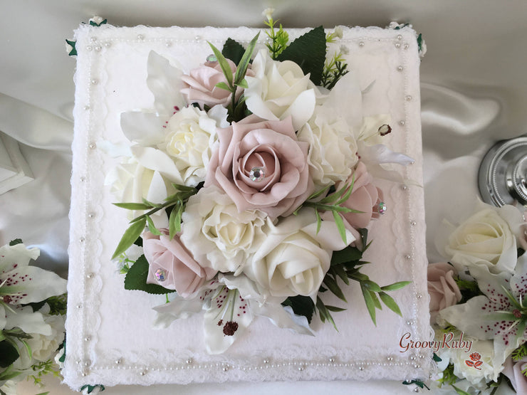Small Tiger Lilies & Vintage Mocha Pink Roses With Foliage