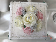 Dusky Pink & Silver Roses With Delicate Heart Brooch