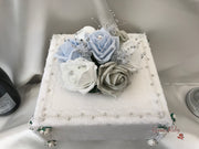 Ice Blue, Silver & White Roses With Delicate Heart Brooch