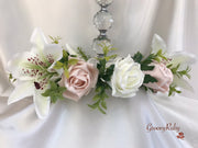Small Tiger Lily & Mocha Pink Roses Wired Candelabra Table Rings