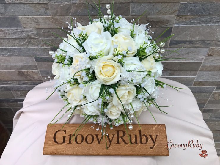 Chantilly Cream With Pearls & Foliage